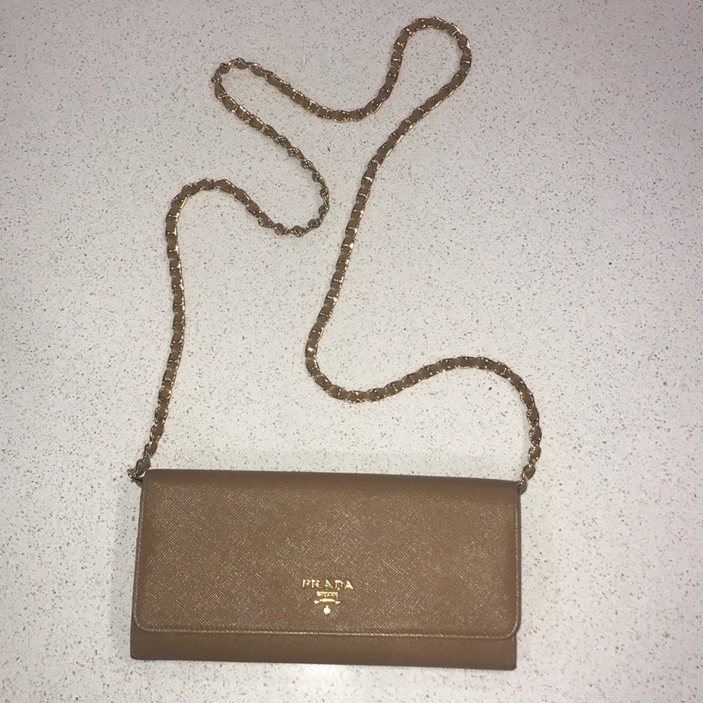 Prada Saffiano Wallet on Chain Brown (Cannella)